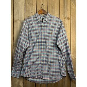 Polo Ralph Lauren Mens Classic Fit Plaid Button Down Shirt Blue Orange Large